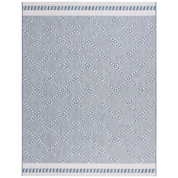 Courtyard Navy/Ivory 9 ft. x 12 ft. Border Diamond Indoor/Outdoor Area Rug