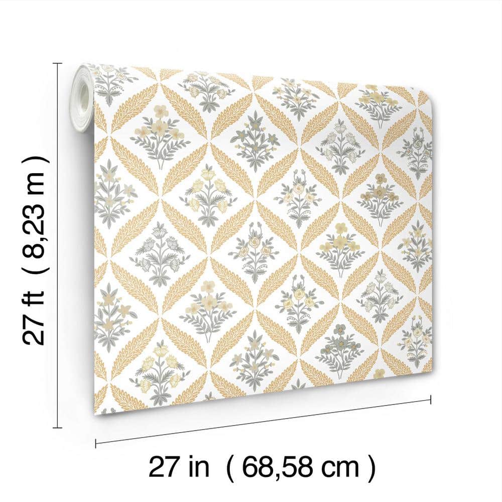Gold and White Floral Garden Removable Wallpaper