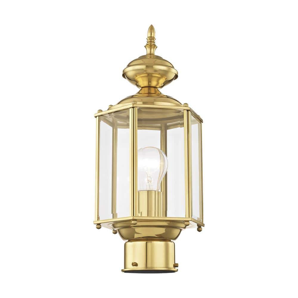 Polished Brass Outdoor Post Lantern with Clear Beveled Glass