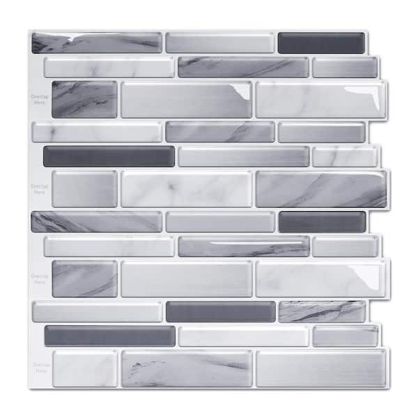 Yipscazo 12 in. x 12 in. Gray Vinyl Peel and Stick Backsplash Tiles for Kitchen ( 10-Pack/10 sq. ft. )