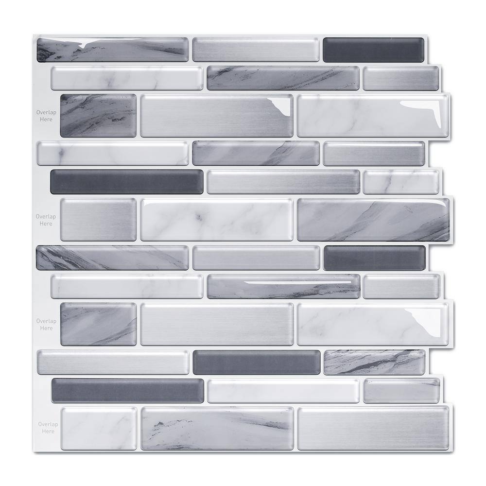 Yipscazo 12 in. x 12 in. Gray Vinyl Peel and Stick Backsplash Tiles for