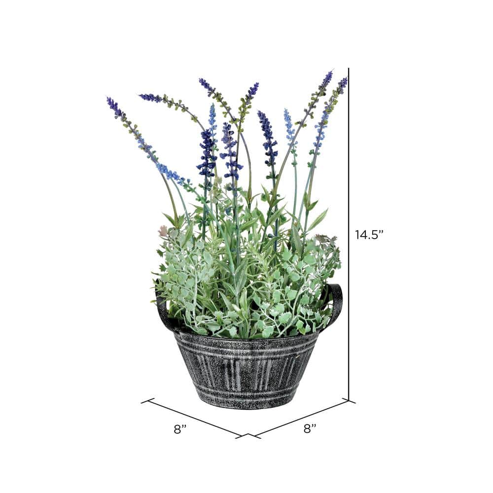 Faux Lavender Tabletop Arrangement in Galvanized Pot, 14"x7"x8"
