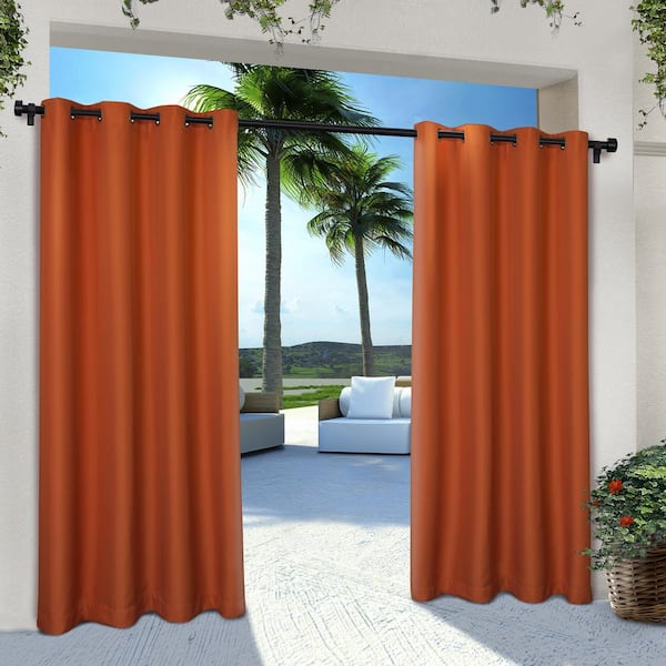 EXCLUSIVE HOME Cabana Mecca Orange Solid Light Filtering Grommet Top Indoor/Outdoor Curtain, 54 in. W x 84 in. L (Set of 2)