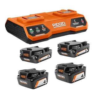 18V Dual Port Simultaneous Charger with (2) 2.0 Ah Batteries, (2) 4.0 Ah Batteries