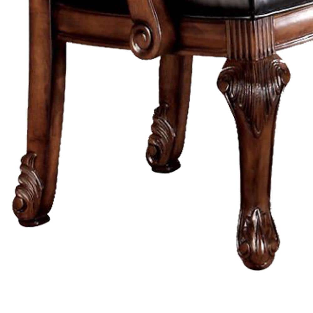 Chateau De Ville Black Faux Leather and Cherry Wood Arm Chair