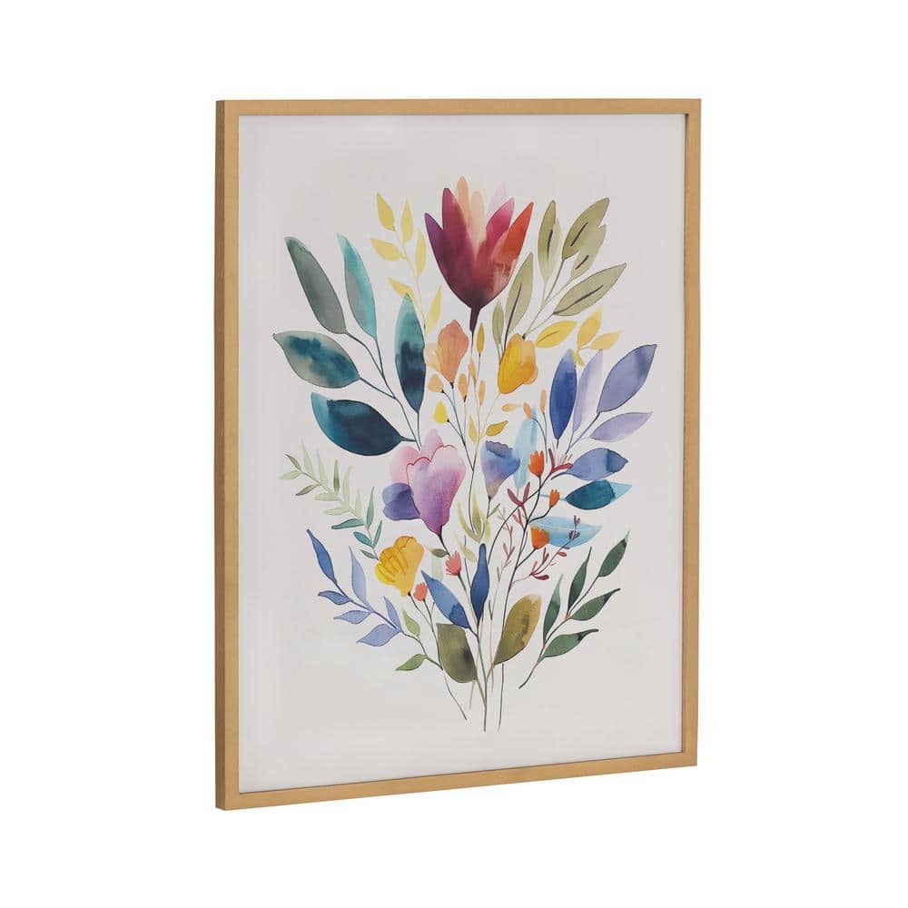Gold Framed Jewel Tone Botanical Watercolor Bouquet Print, 16x20