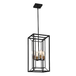 Within 60-Watt 4-Light Matte Black Pendant with Cage Shade