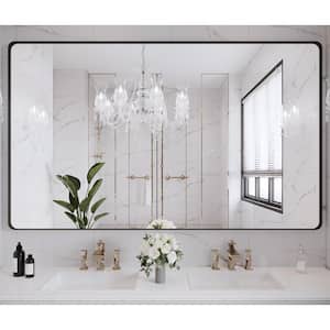 60 in. W x 36 in. H Large Rectangular Angle rounded Framed Wall Mounted Bathroom Vanity Mirror in Black