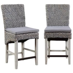 26.2"H Heron Grey Sea Grass High Back Wood Frame Counter Height Dining Barstools with Polyester Seat Material Set of 2