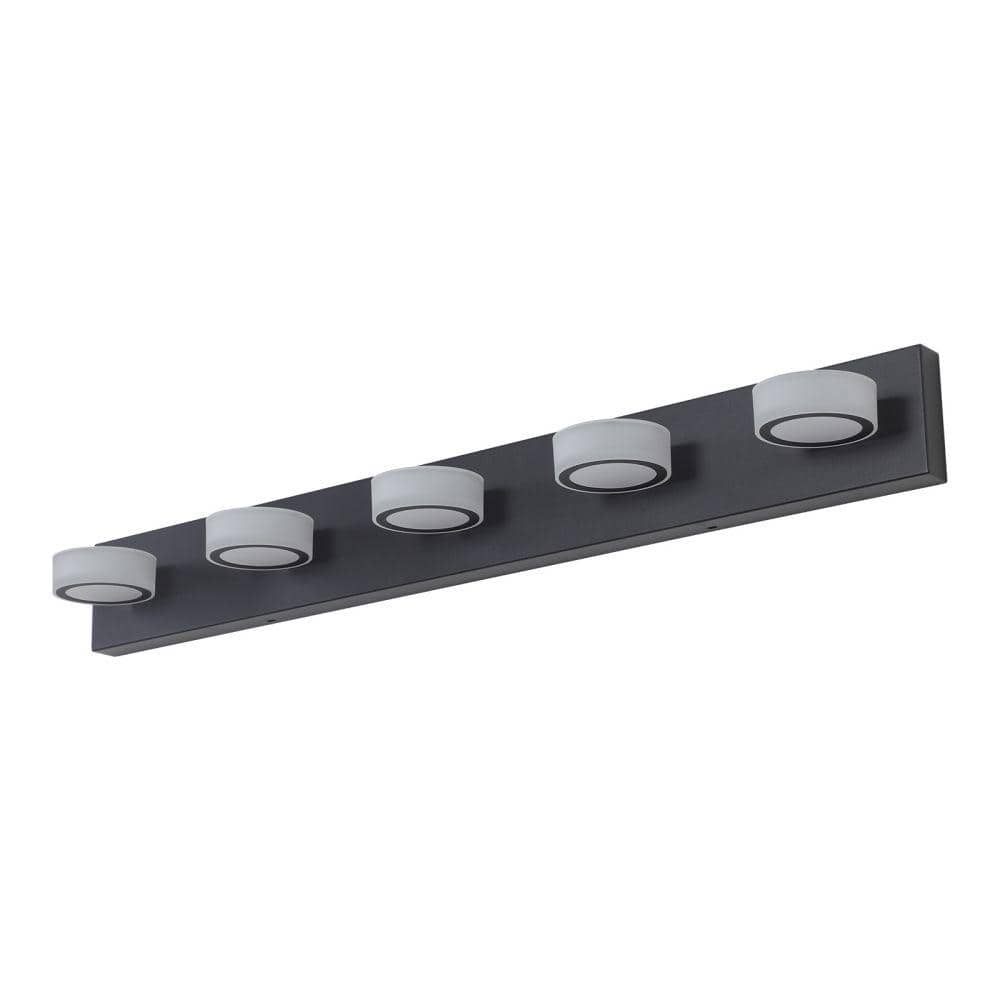 37 in. 5-Light Modern Black LED Vanity Light Fixture Over Mirror Bath Wall 