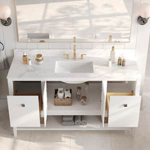 60 in. W x 22 in. D x 35 in. H Single Sink Freestanding Bath Vanity in White, with White Cultured Marble Top