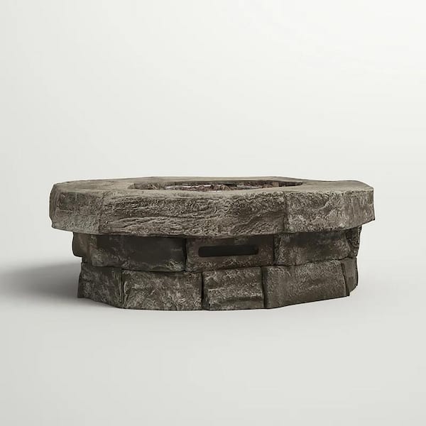 Tunearary 11 in H x 37 in W Concrete Outdoor Propane Stainless Steel Push Button Fire Pit Table, Round, Natural Concrete, White