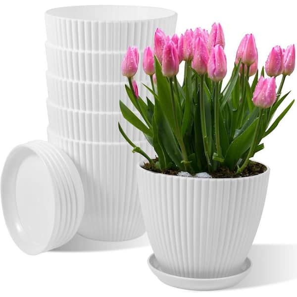ITOPFOX Modern 6.7 in. L x 6.7 in. W x 5.7 in. H White Plastic Round Indoor/Outdoor Planter (6-Pack)