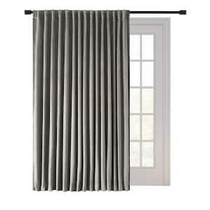 Premium Velvet Slate Grey Solid 100 in. W x 84 in. L Rod Pocket With Back Tab Room Darkening Curtain Patio Panel