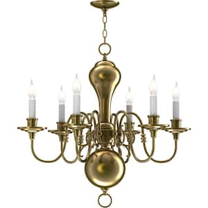 6-Lights Polished Solid Brass Candelabra Dining Room Chandelier