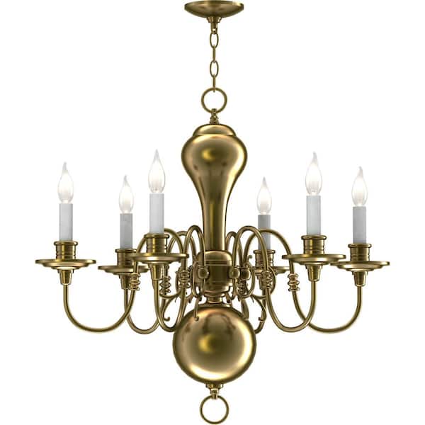 Volume Lighting 6-Lights Polished Solid Brass Candelabra Dining Room Chandelier