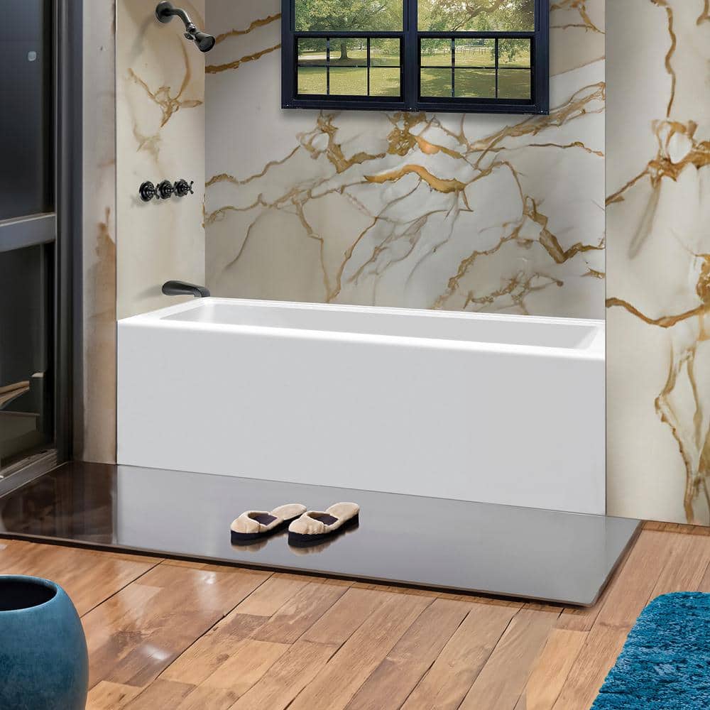 White Acrylic Rectangular Alcove Soaking Bathtub, 60" x 36"