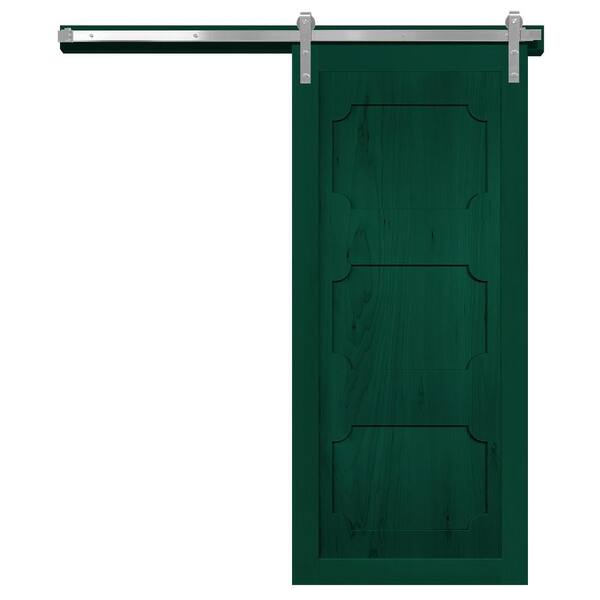 VeryCustom 36 in. x 84 in. The Harlow III Emerald Wood Sliding Barn Door with Hardware Kit in Stainless Steel