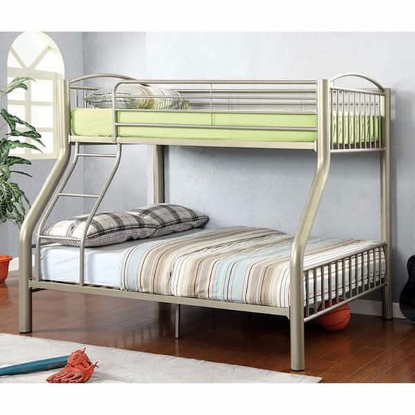 Benjara Metallic Gold Full Adjustable Bunk Bed with Metal Frame