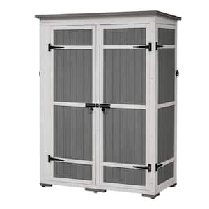 48.6 in. W x 25.2 in. D x 65.7 in. H White Gray Wood Outdoor Storage Cabinet, 4 Lockable Doors