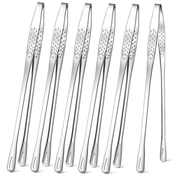 Premium Silver Polished Stainless Steel 6-Pack Cooking Tongs, Portable Kitchen Tools for Kitchen BBQ and Korean Barbecue