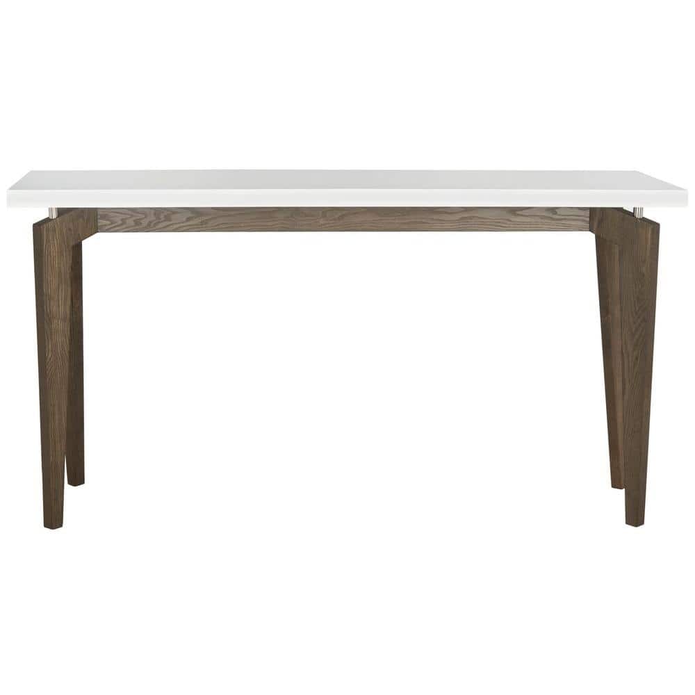 White and Dark Brown Lacquered Wood Console Table with Storage