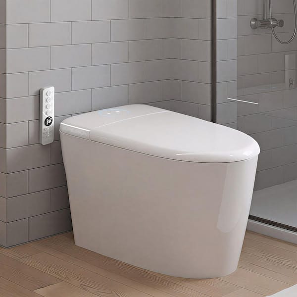 Elongated 1.28 GPF Smart Toilet with Bidet Built in White Bidet Toilet with Tank Auto Open Close Foot Sensor Heated Seat
