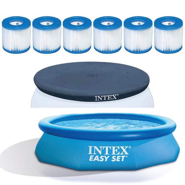 Intex 10 ft. Round 30 in. D Inflatable Pool with Vinyl Cover and Filter Replacement (6-Pack), 27 lbs. Product Weight