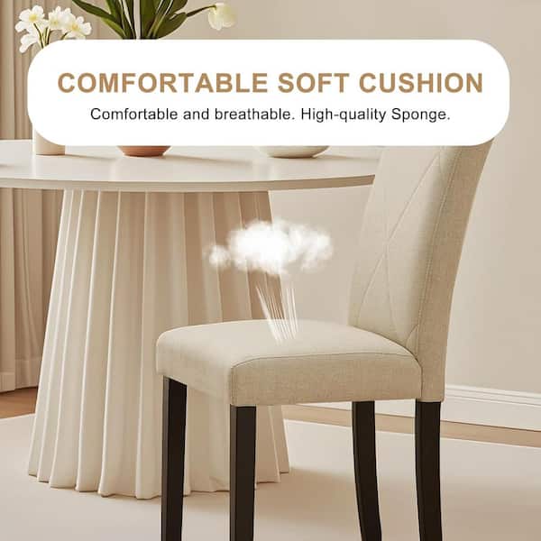 VECELO Dining Chairs Set of Beige Modern Fabric and High Back