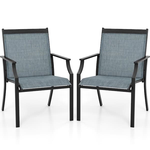 Gymax Metal Outdoor Dining Chairs Patio Armchairs with Sturdy Metal Frame in Blue (Set of 2)