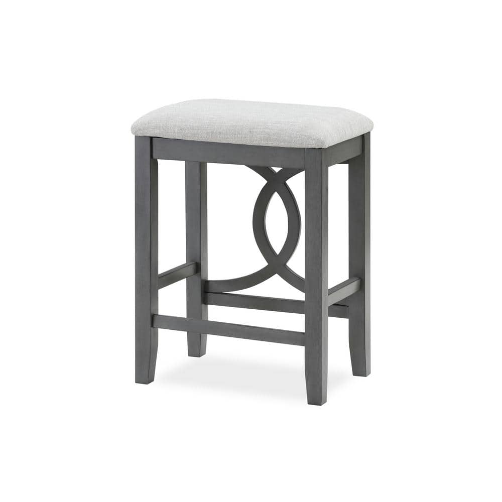 Gray Solid Wood Counter Table Set with Upholstered Stools