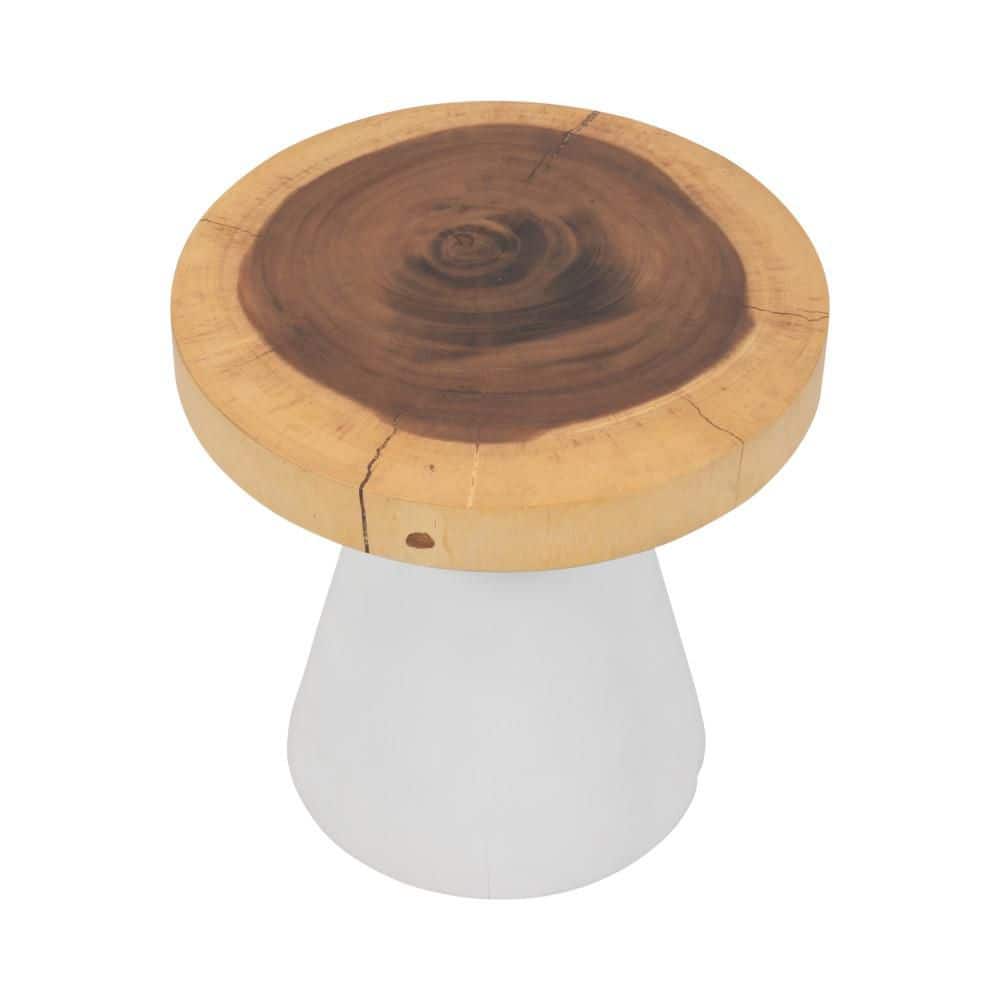 16" Natural Suar Wood Round Accent Table with White Base
