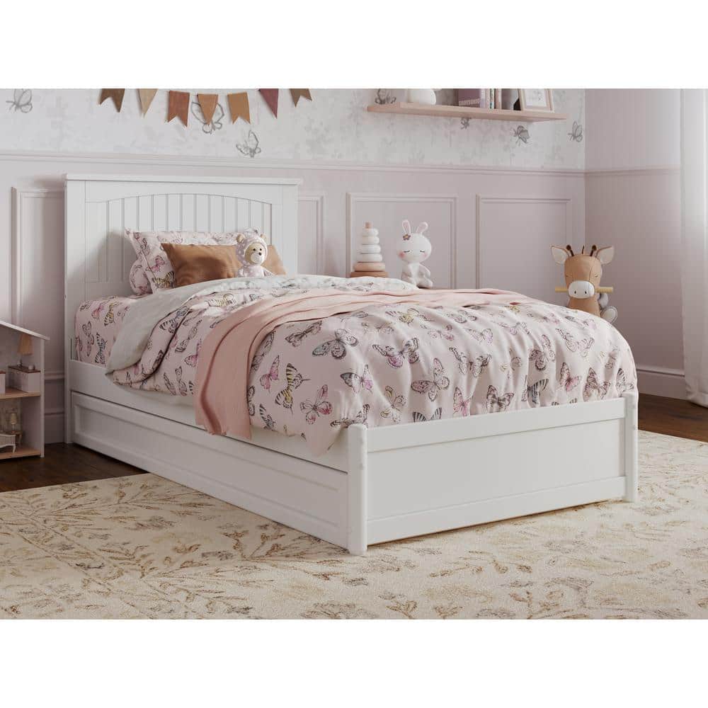 Malta Twin White Wood Platform Bed with Trundle and Slats