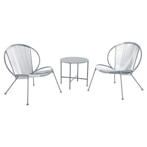 3-Piece Patio Acapulco Chairs Outdoor Conversation Set Plastic Rope Lounge Chair with Side Table