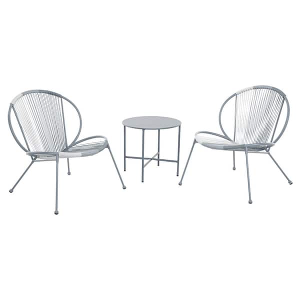 Clihome 3-Piece Patio Acapulco Chairs Outdoor Conversation Set Plastic Rope Lounge Chair with Side Table