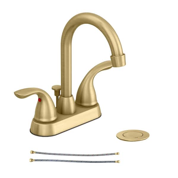 PRIVATE BRAND UNBRANDED Alima 4 in. Centerset 2-Handle High-Arc Bathroom  Faucet in Matte Gold 4511762P - The Home Depot