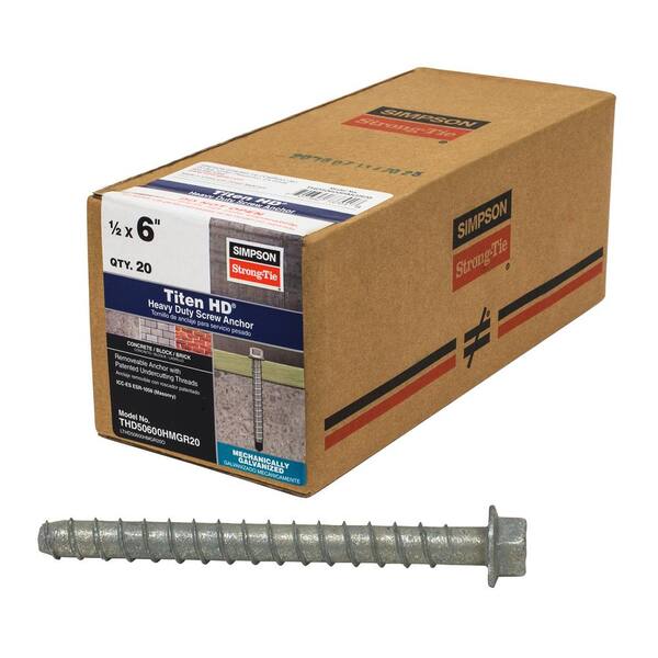 Simpson Strong-Tie Titen HD 1/2 in. x 6 in. Mechanically Galvanized Heavy-Duty Screw Anchor (20-Pack)