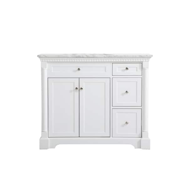 Unbranded Simply Living 42 in. W x 21.5 in. D x 35 in. H Bath Vanity in White with Carrara White Marble Top