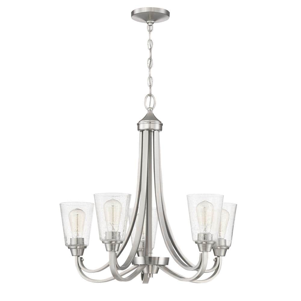 Elegant Grace 26" Transitional Nickel & Crystal 5-Light Chandelier