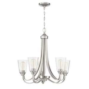 Grace 5-Light Brushed Nickel Finish with Seeded Glass Transitional Chandelier for Kitchen/Dining/Foyer No Bulbs Included