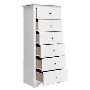 White Finish 6-Drawer Chest Of Drawers Clothes Storage Bedroom Cabinet(16" Wx 53.5" H）