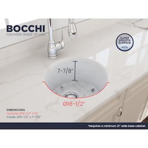 Sotto Undermount Fireclay 18.5 in. Single Bowl Round Kitchen Sink with Bottom Grid and Strainer in White