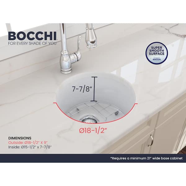 Sotto Undermount Fireclay 18.5 in. Single Bowl Round Kitchen Sink with Bottom Grid and Strainer in White