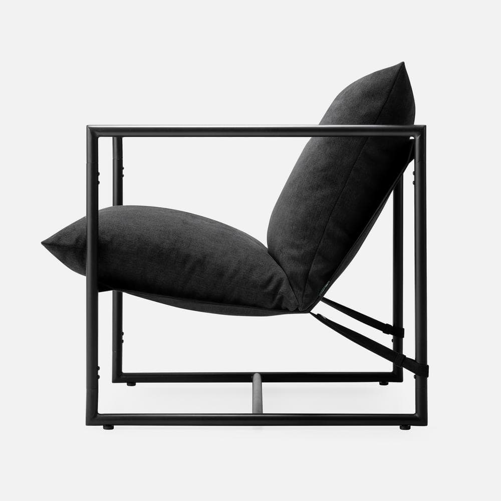 Black Metal Framed Sling Accent Chair with Cushions