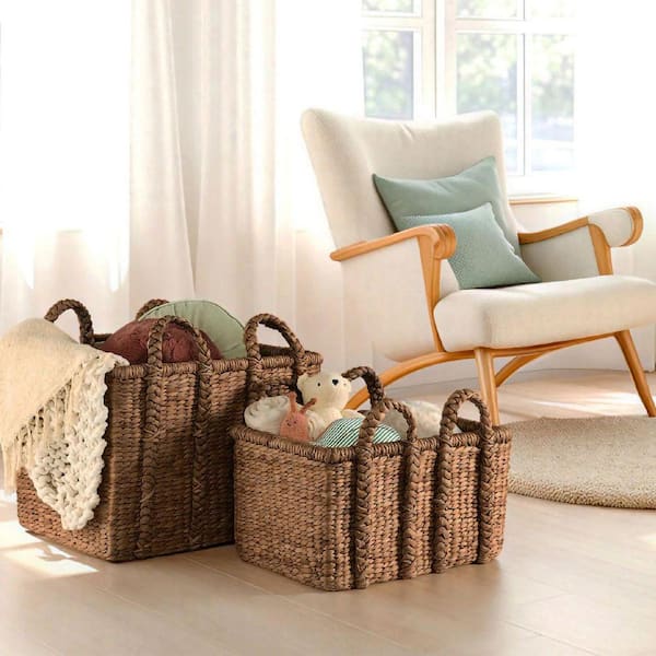 Brown 24 in. x 20.5 in. Waterhyacinth Decorative Basket Set of 3