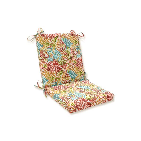 Pillow Perfect Corinthian Outdoor/Indoor 18 in. W x 3 in. H Deep Seat, 1-Piece Chair Cushion and Square Corners in Blue/Green Dapple