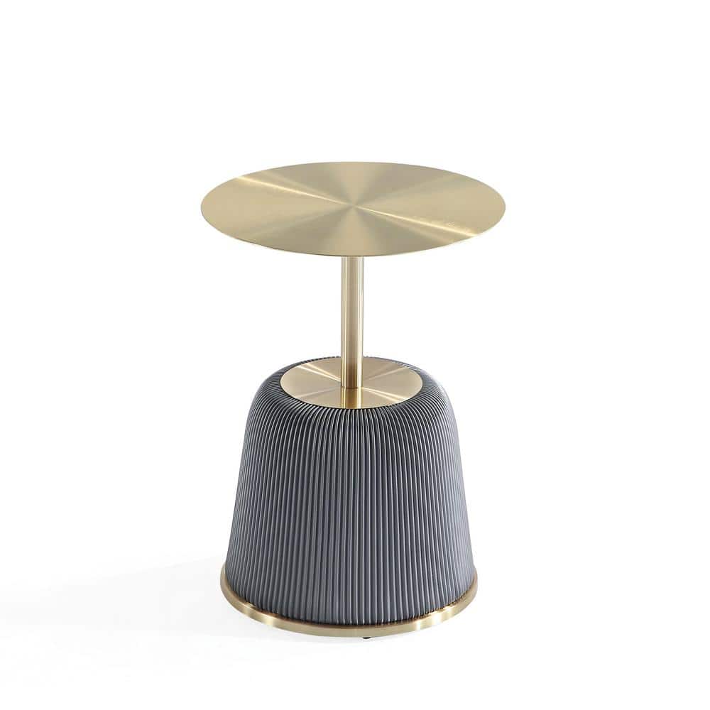 Gold and Gray Metal Round Accent Table with Ridged Base