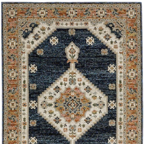 7 X 10 Blue, Orange Medallion Washable Area Rug Runner Rug