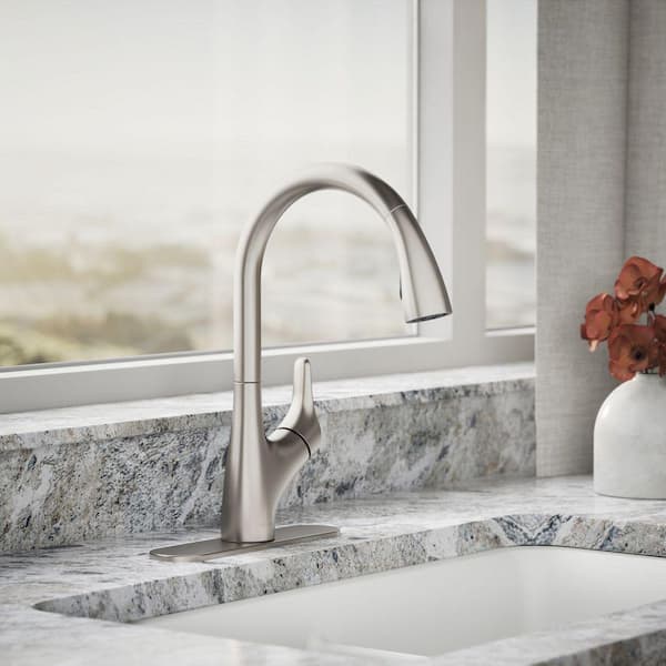 Rival Single Handle 2-Spray Patterns Pull-down kitchen sink faucet in Vibrant Stainless
