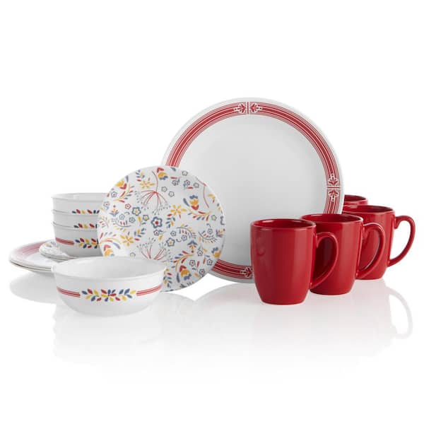 Corelle Classic 16-Piece Casual Prairie Garden Red Glass Dinnerware Set (Service for 4)